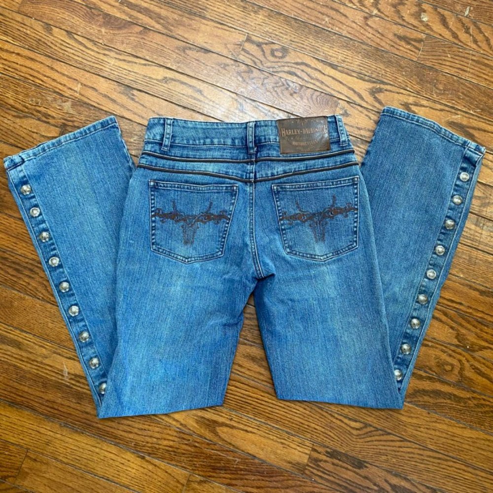 VTG Harley Davidson Snap Button Flare Jeans